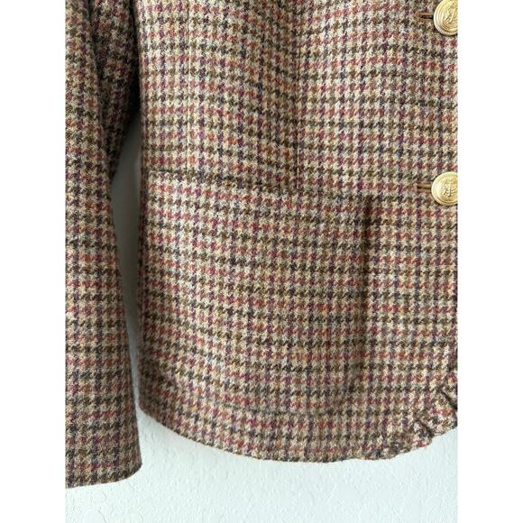 Talbots Brown Houndstooth Wool Blazer Womens Petite Sz 2 Old Money Career Ruffle - Picture 6 of 9